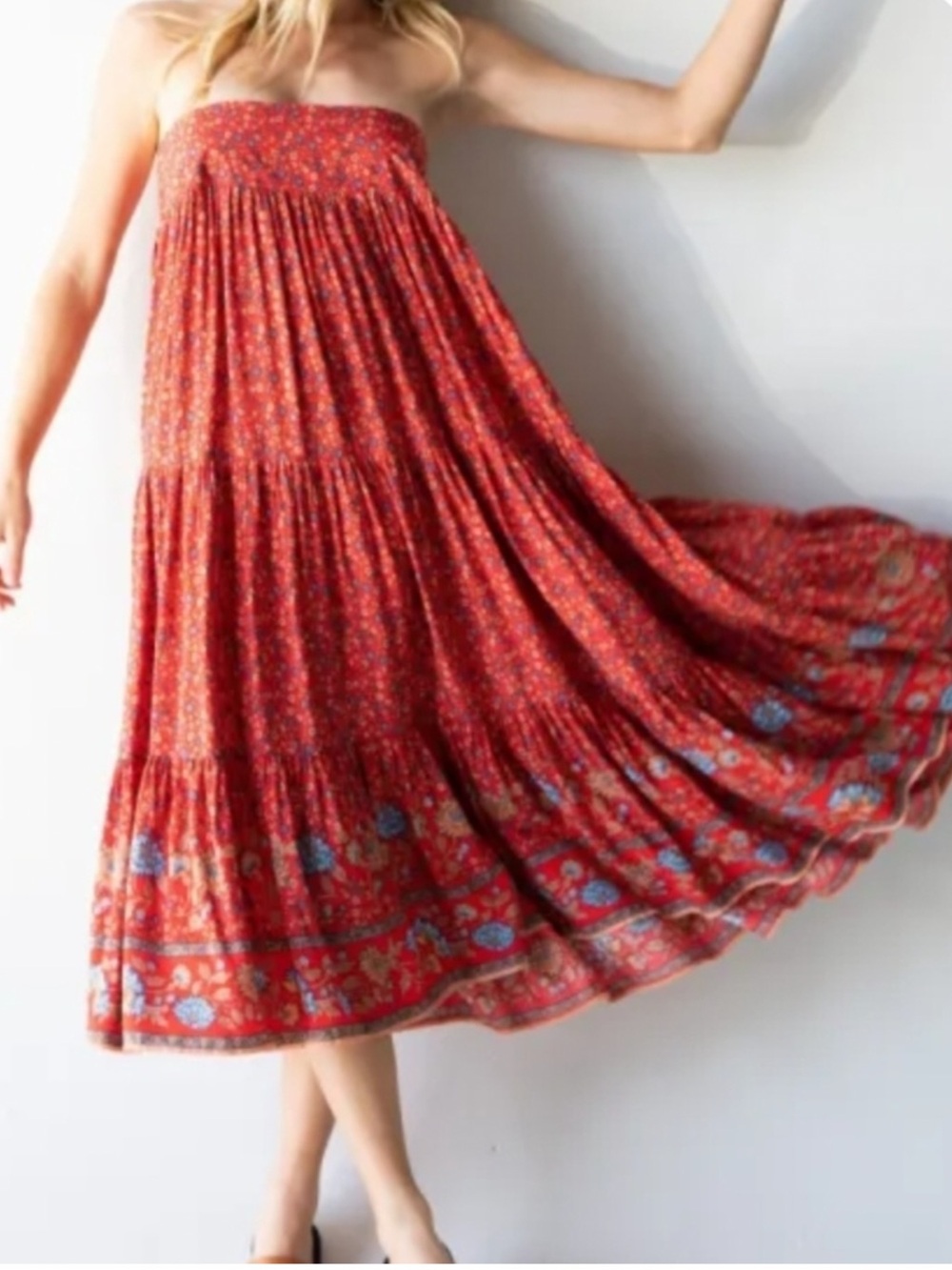 NWT Natural Life Hanna Maxi Skirt Dress Red Floral Boho Western Festival Gypsy M - Picture 6 of 16